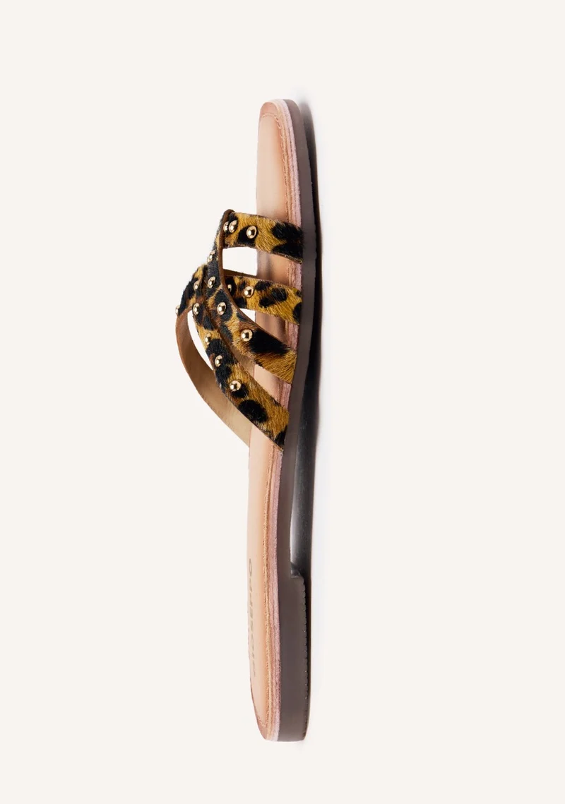 ANIMAL PRINT LEATHER FLAT SANDALS ISABELLE