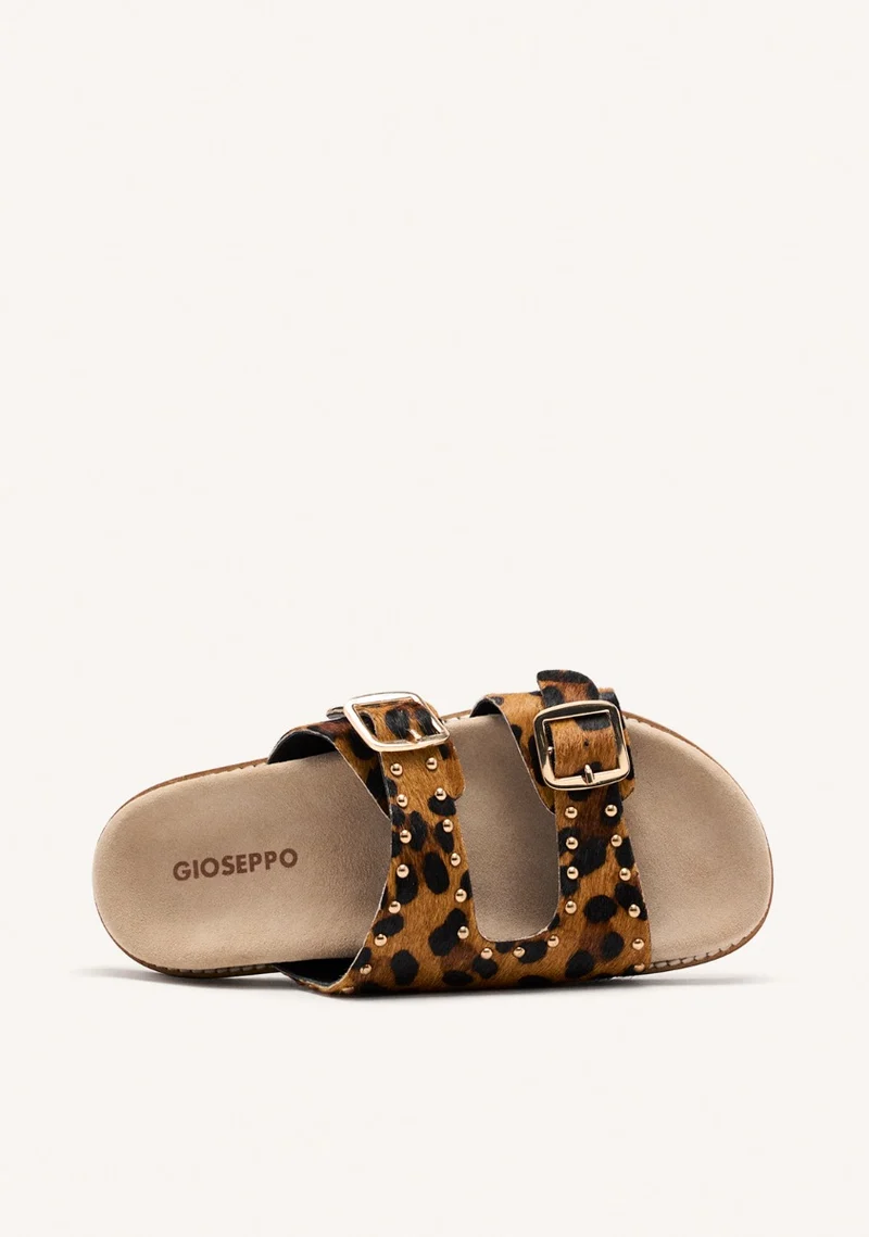 ANIMAL PRINT STUDDED LEATHER BIO SANDALS STELLA