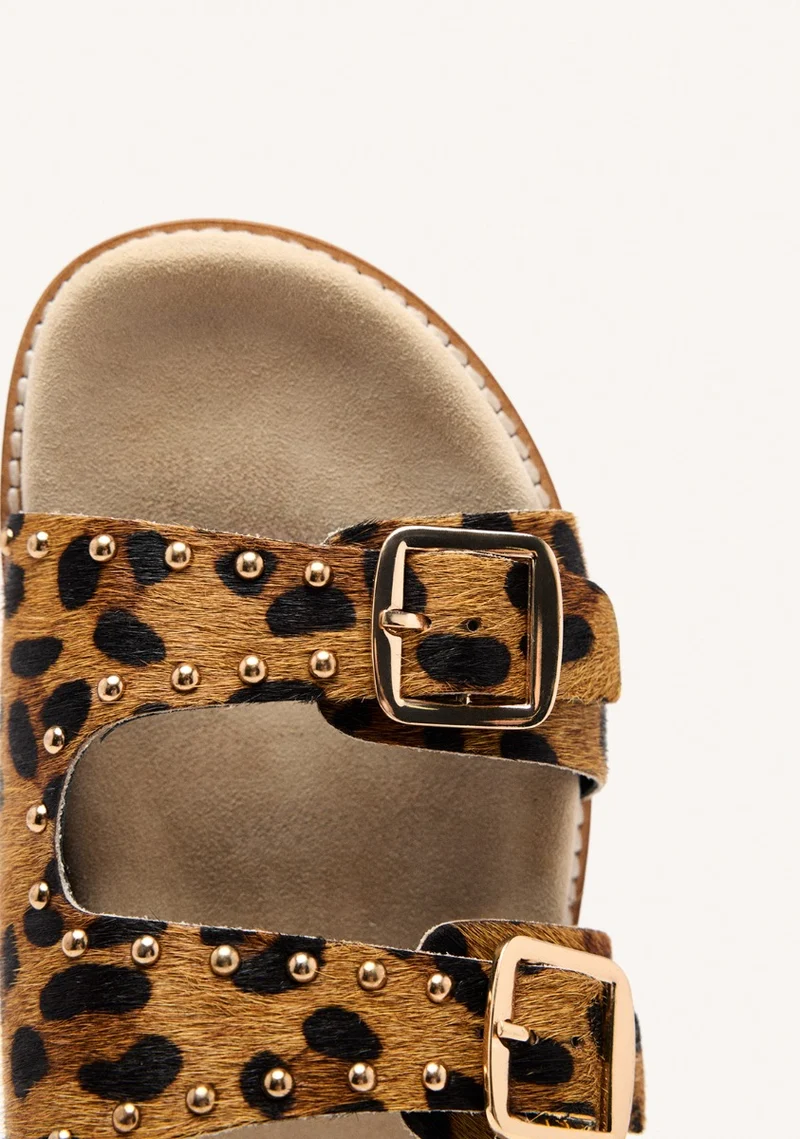 ANIMAL PRINT STUDDED LEATHER BIO SANDALS STELLA