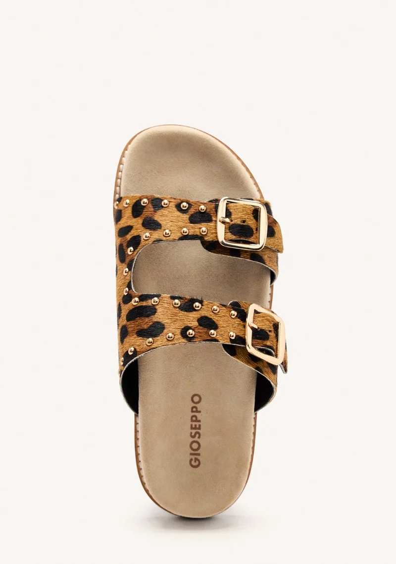 ANIMAL PRINT STUDDED LEATHER BIO SANDALS STELLA