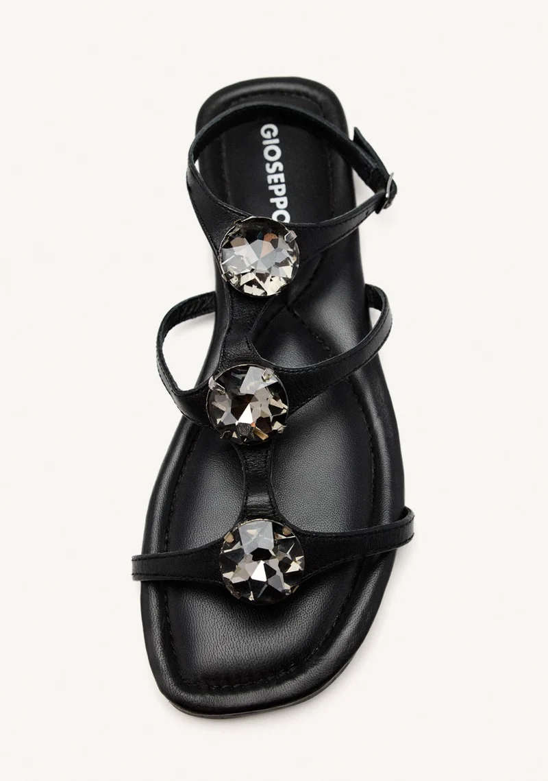 LEATHER RHINESTONE FLAT SANDALS LYNNFIELD