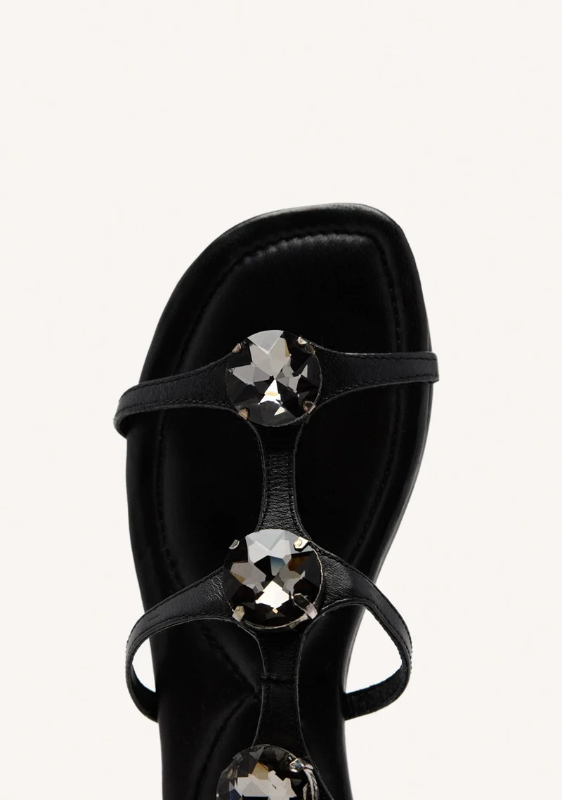 LEATHER RHINESTONE FLAT SANDALS LYNNFIELD