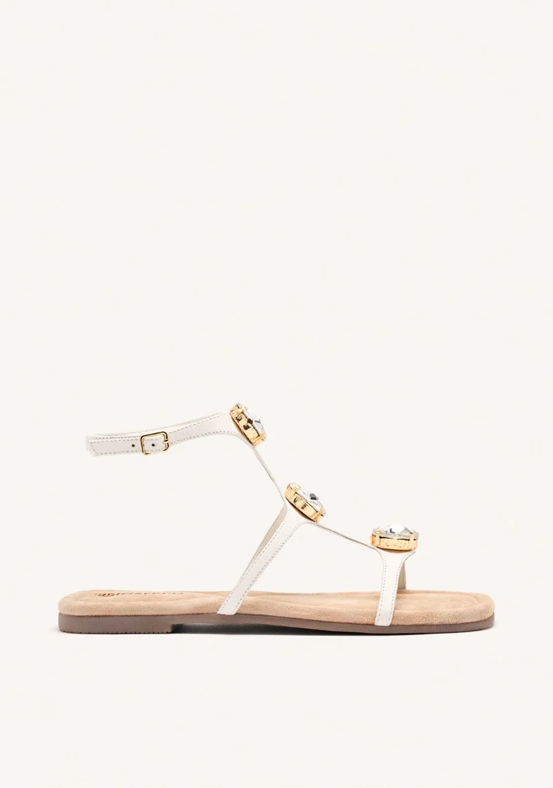 LEATHER RHINESTONE FLAT SANDALS LYNNFIELD