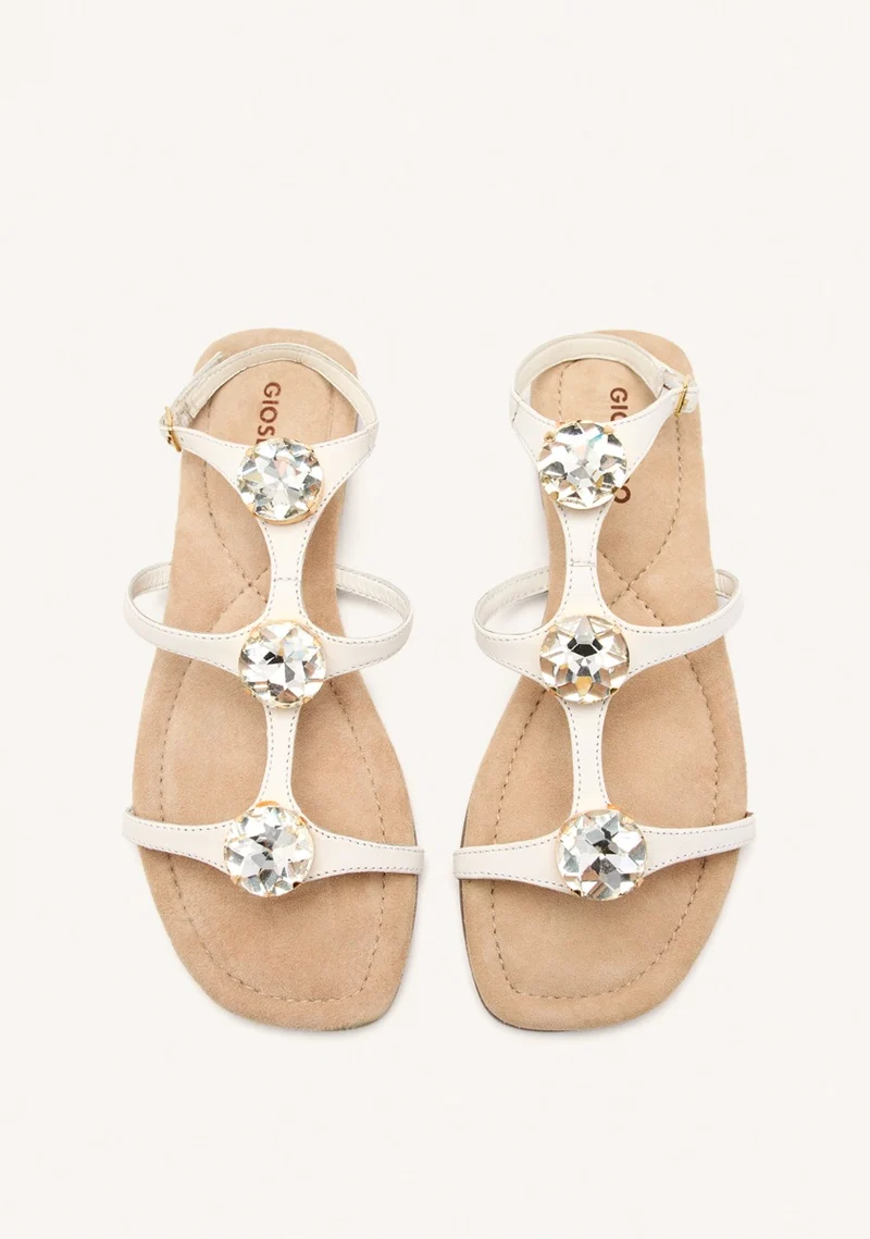LEATHER RHINESTONE FLAT SANDALS LYNNFIELD
