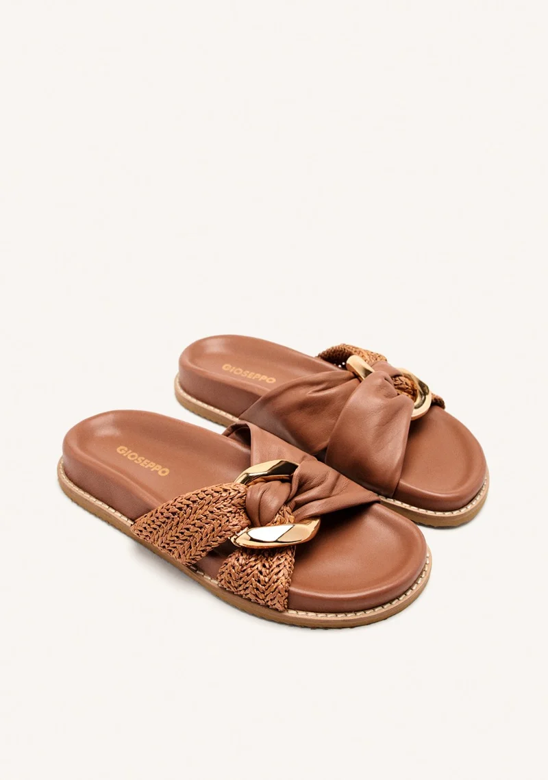 LEATHER RAFFIA SANDALS TISBURY