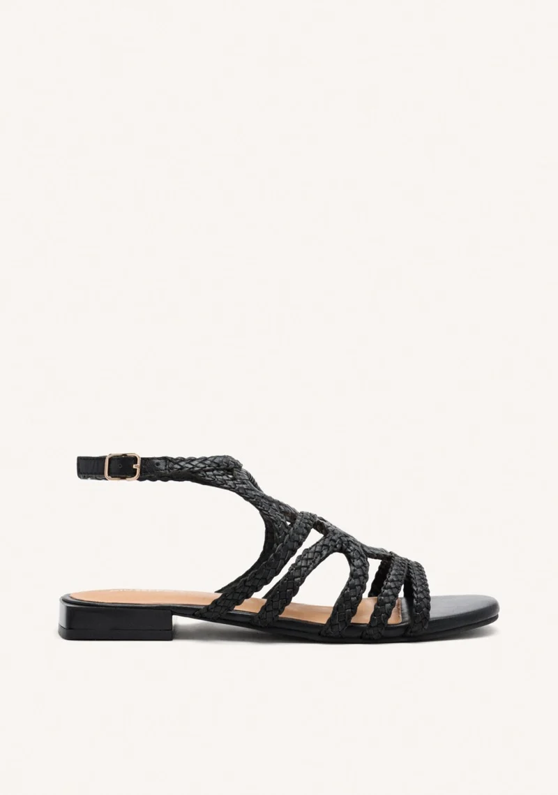 BRAIDED LEATHER FLAT SANDALS BIRCH