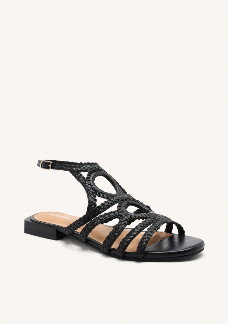 BRAIDED LEATHER FLAT SANDALS BIRCH