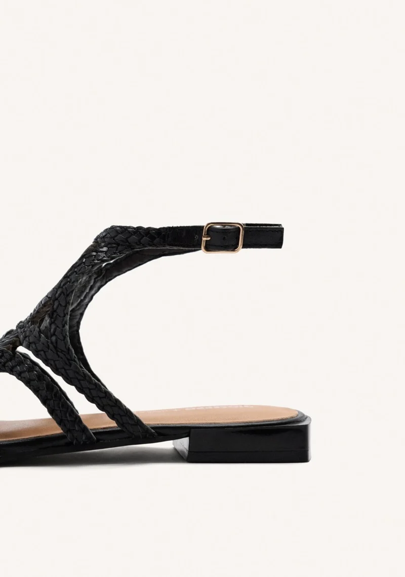 BRAIDED LEATHER FLAT SANDALS BIRCH