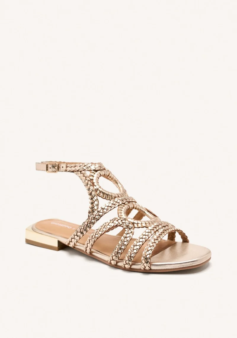 BRAIDED LEATHER FLAT SANDALS BIRCH