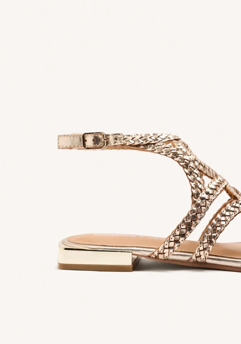 BRAIDED LEATHER FLAT SANDALS BIRCH
