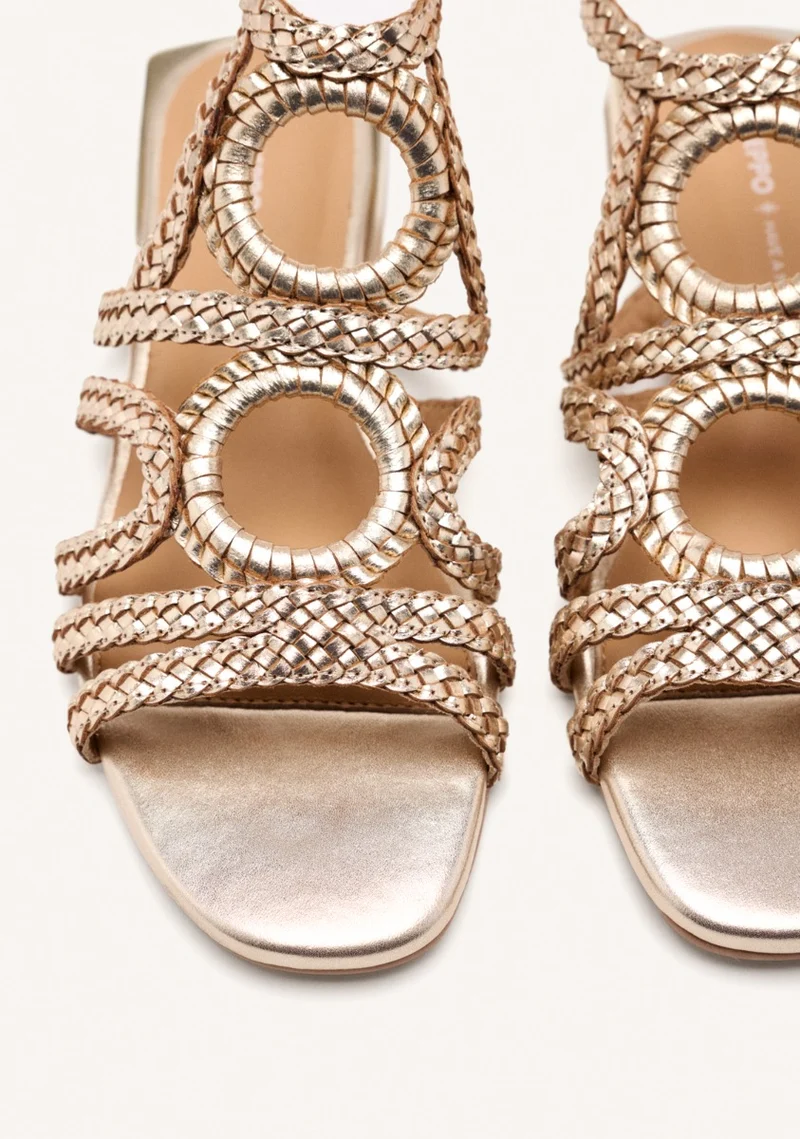 BRAIDED LEATHER FLAT SANDALS BIRCH
