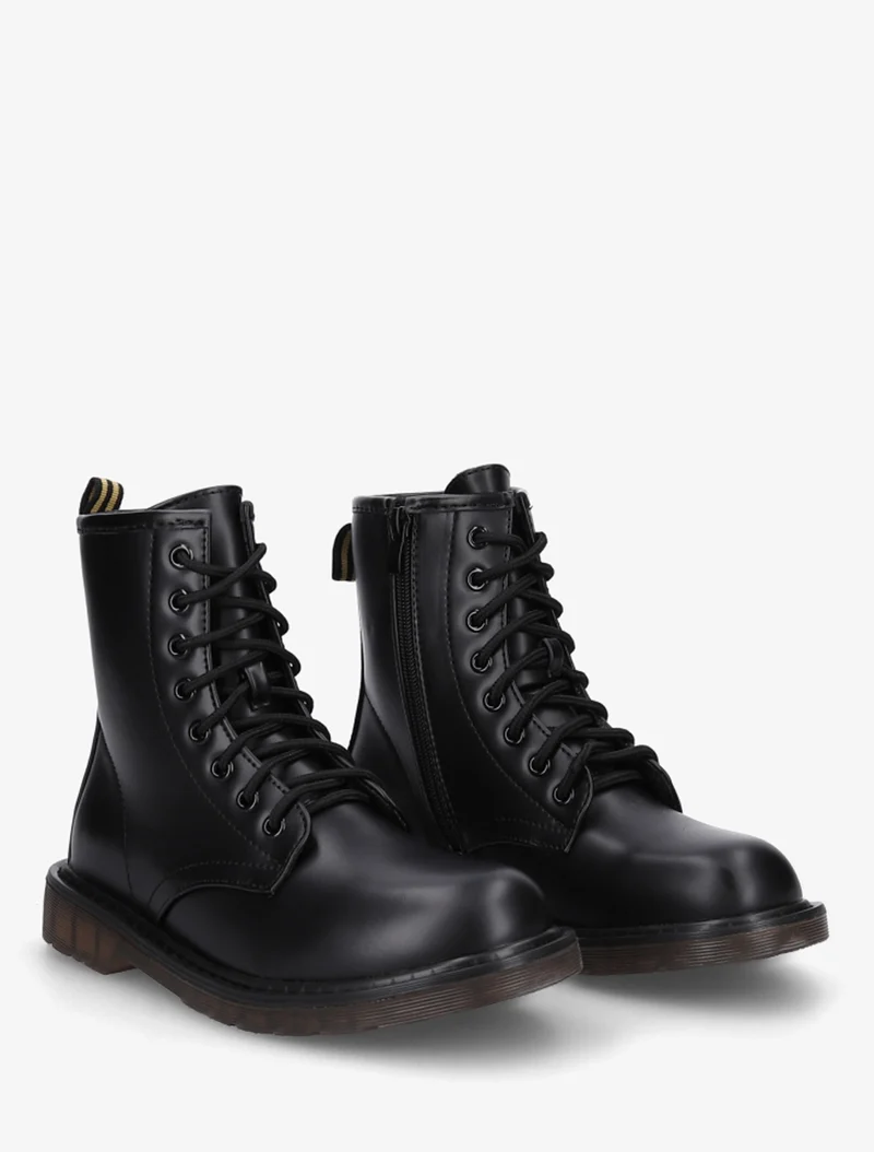 Boots montantes lacées en simili - Noir