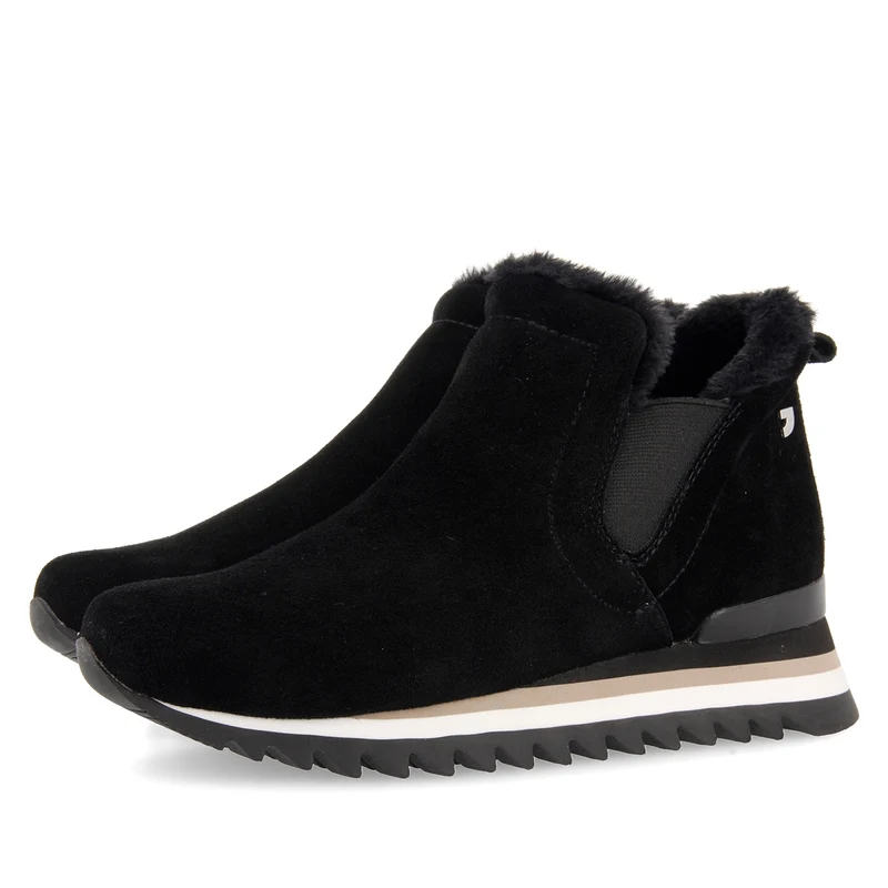Black sneakers ankle boots slip style with mini wedge for woman ECKERO