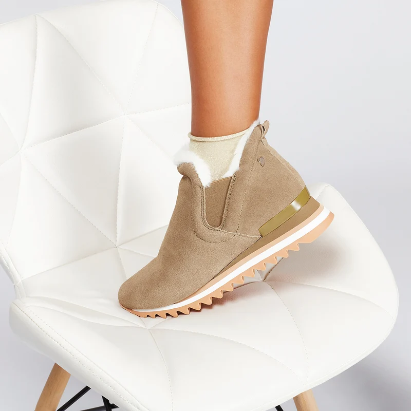 Beige sneakers ankle boots slip style with mini wedge for woman ECKERO