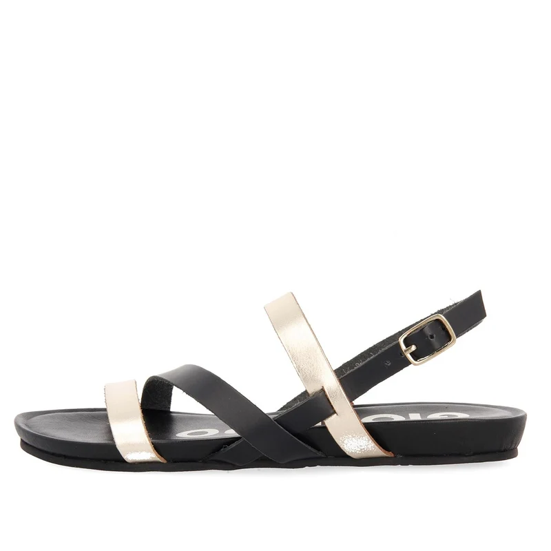 Sandalias de tiras finas negras y doradas para mujer ROSENDALE