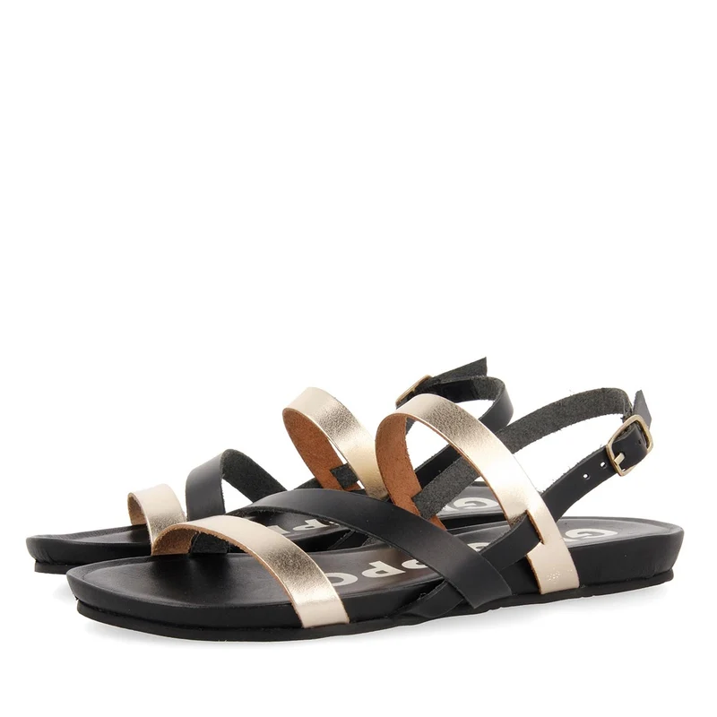 Sandalias de tiras finas negras y doradas para mujer ROSENDALE