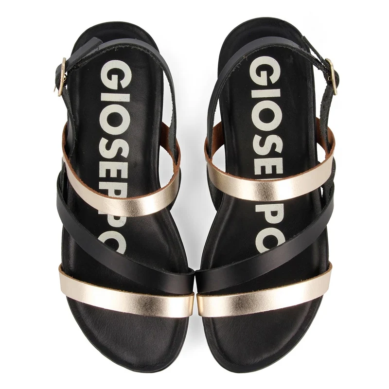 Sandalias de tiras finas negras y doradas para mujer ROSENDALE