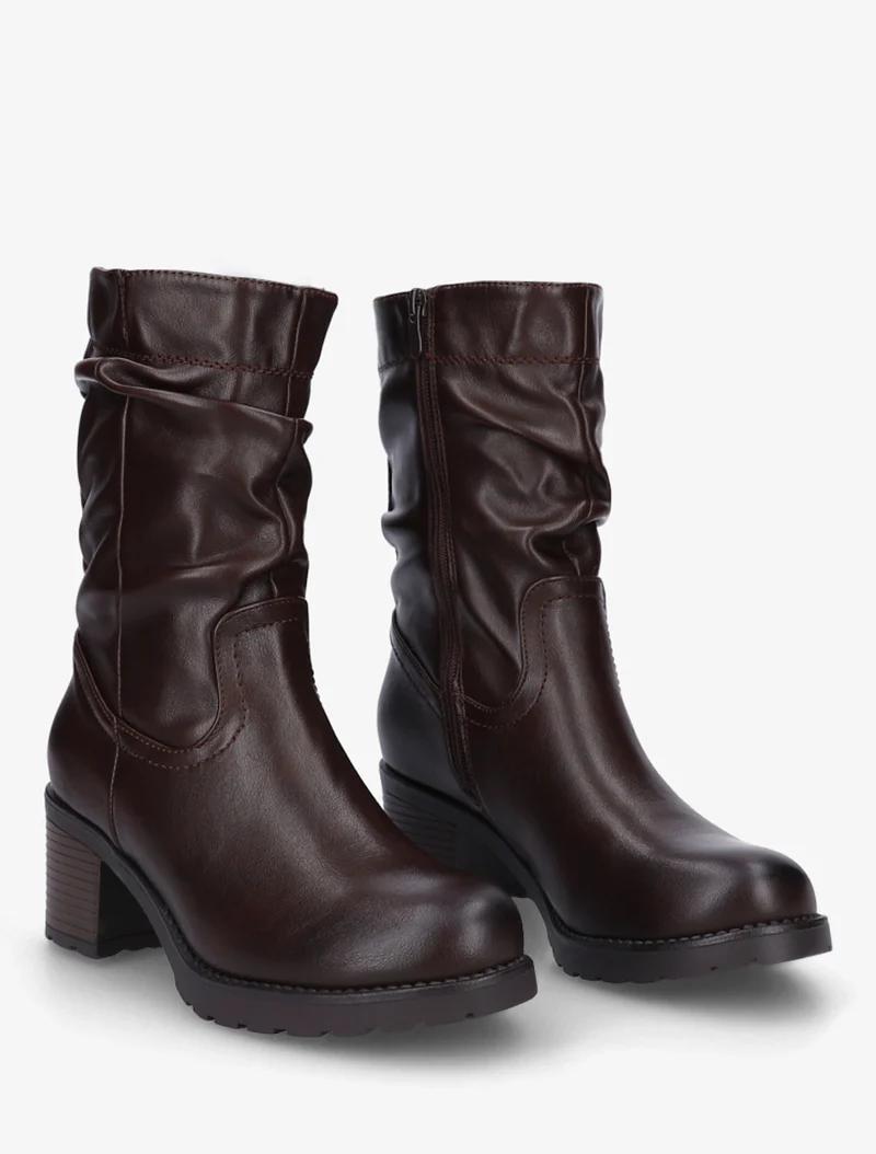 Bottines montantes effet froncé en simili - Marron