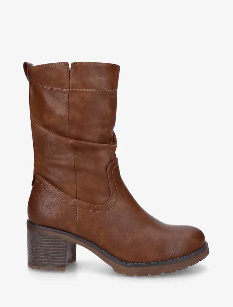 Bottines montantes effet froncé en simili - Camel