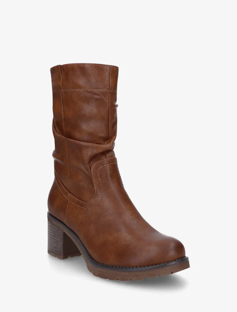 Bottines montantes effet froncé en simili - Camel