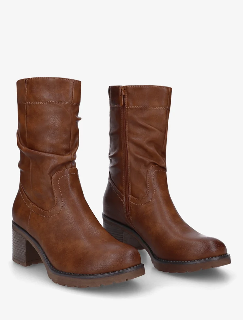 Bottines montantes effet froncé en simili - Camel