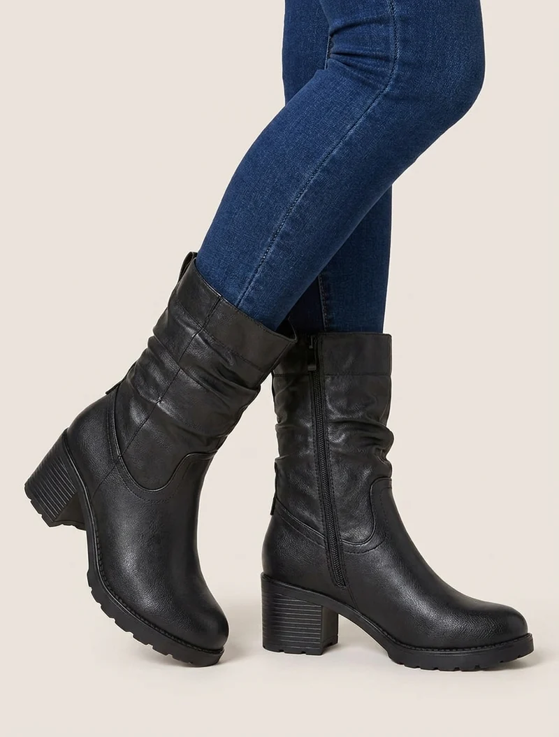 Bottines montantes effet froncé en simili - Noir
