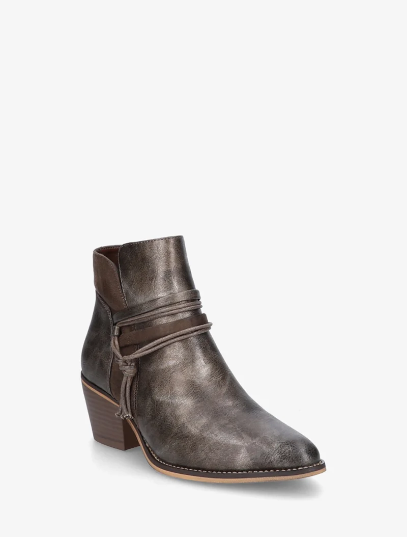 Bottines irisées à liens décoratifs - Taupe foncé