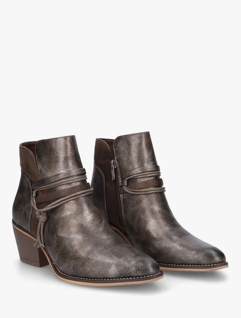 Bottines irisées à liens décoratifs - Taupe foncé