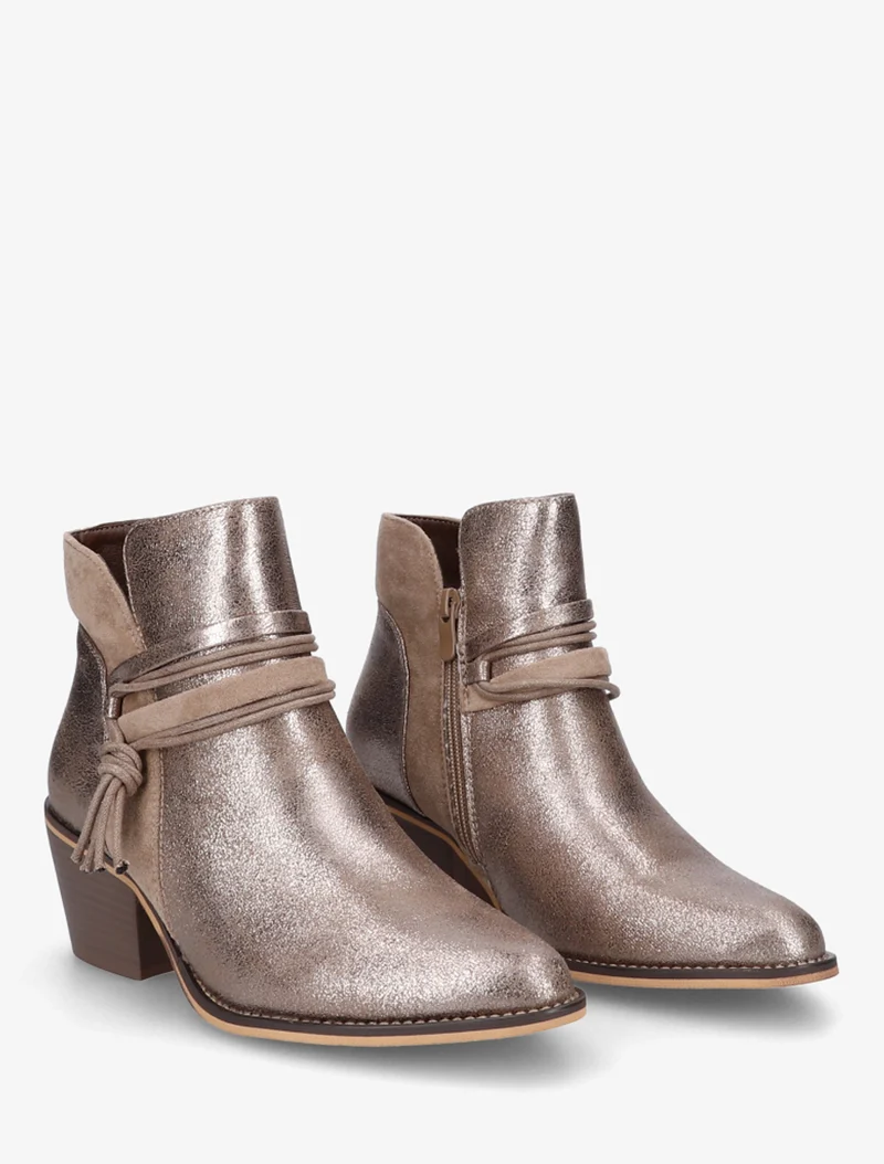 Bottines irisées à liens décoratifs - Taupe clair