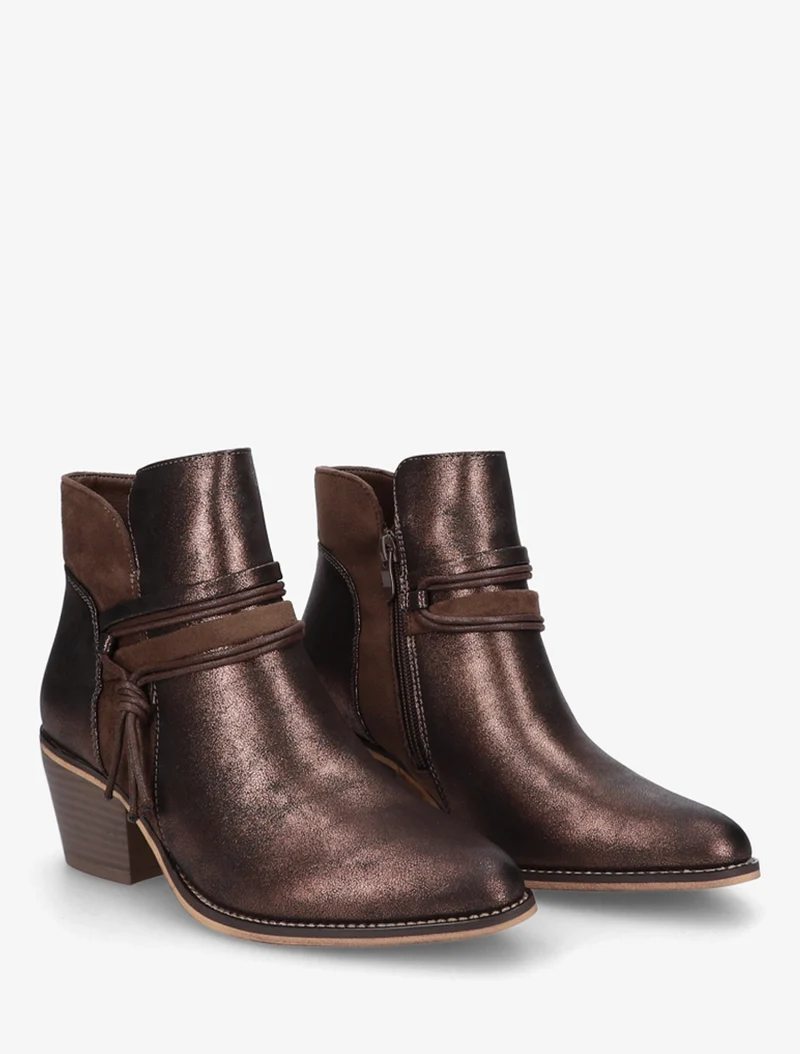 Bottines irisées à liens décoratifs - Marron