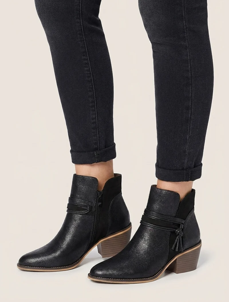 Bottines irisées à liens décoratifs - Noir