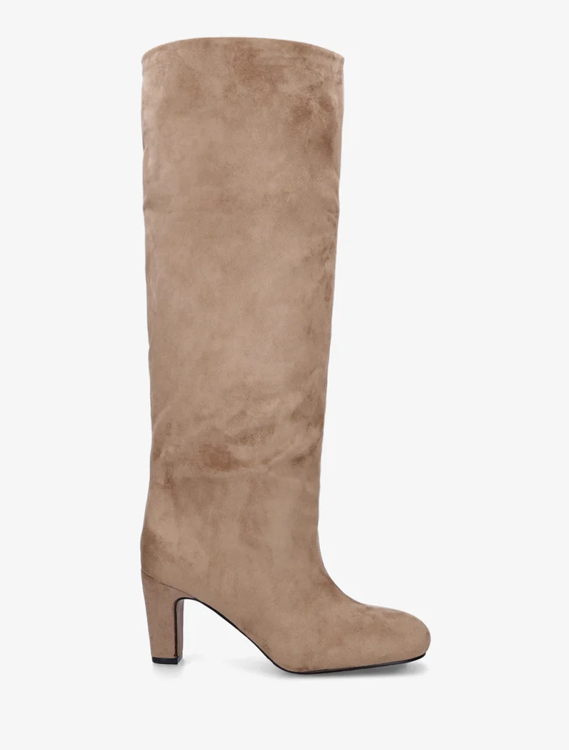 Bottes en suédine à bouts ronds - Taupe