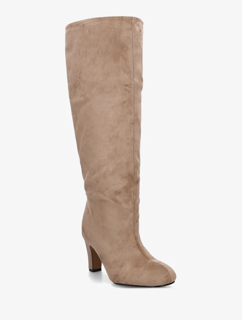 Bottes en suédine à bouts ronds - Taupe