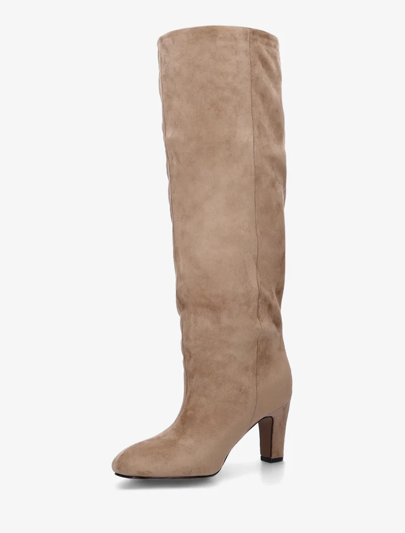 Bottes en suédine à bouts ronds - Taupe