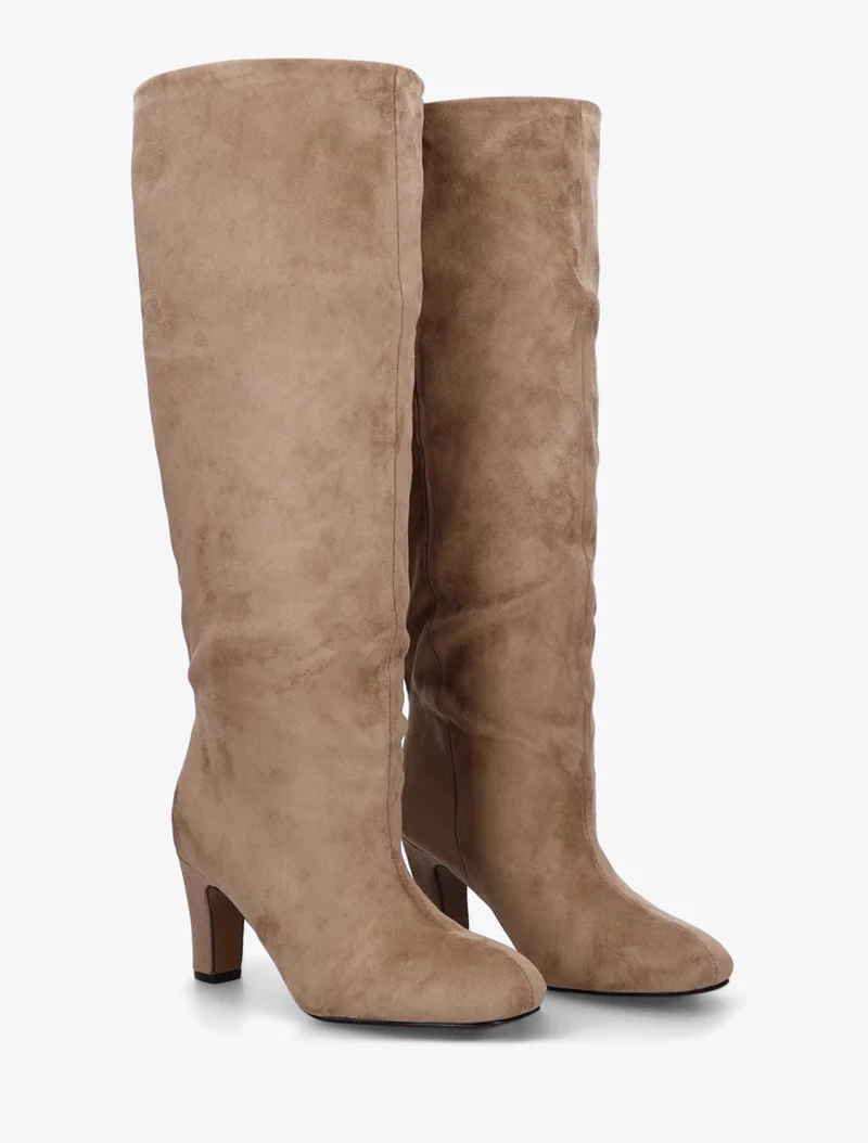 Bottes en suédine à bouts ronds - Taupe