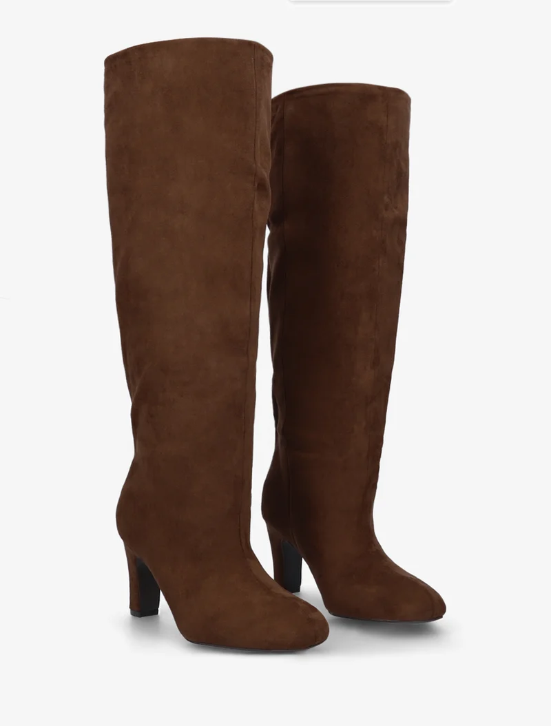 Bottes en suédine à bouts ronds - Camel
