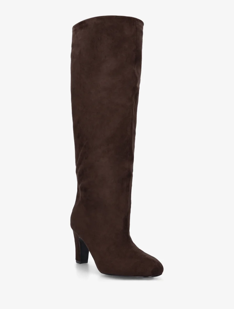 Bottes en suédine à bouts ronds - Marron