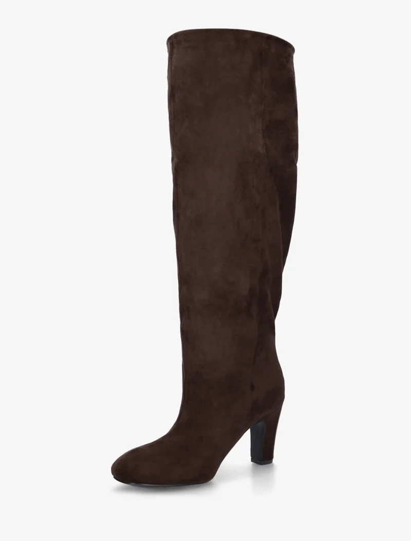 Bottes en suédine à bouts ronds - Marron