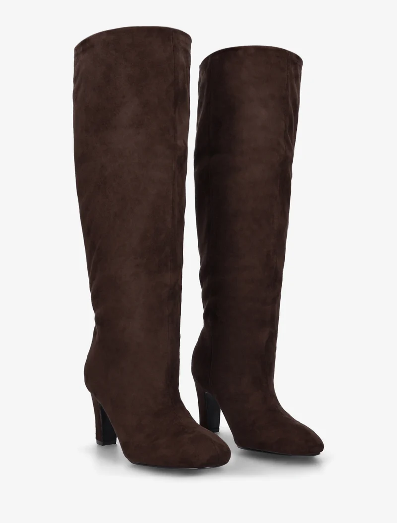 Bottes en suédine à bouts ronds - Marron