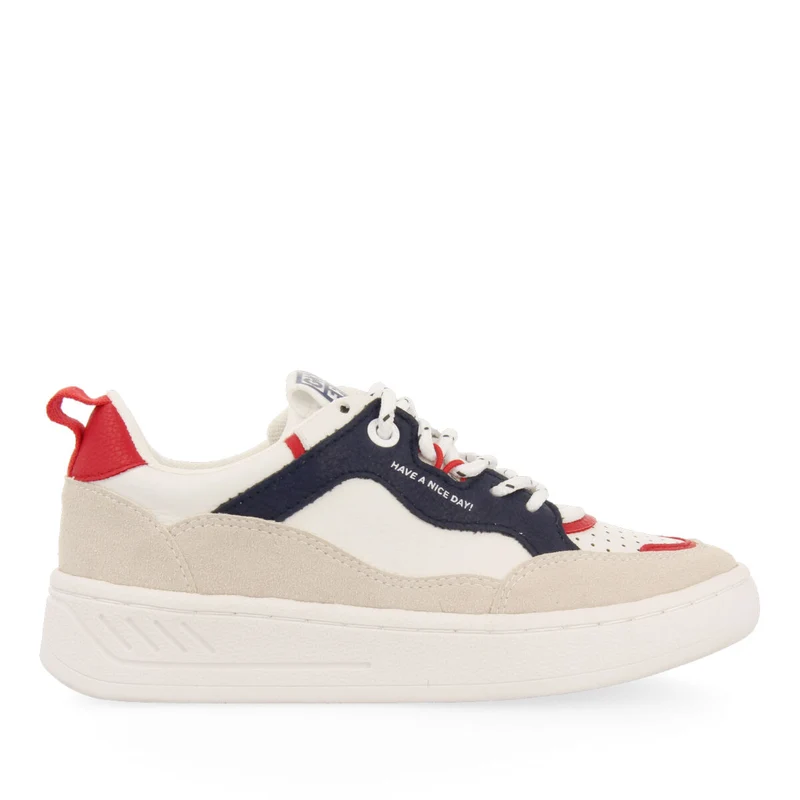 WHITE SNEAKERS WITH BLUE AND RED DETAILS AND TREKKING LACES FOR KIDS CARLYLE