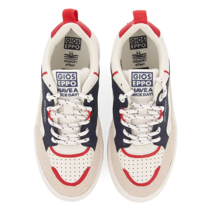 WHITE SNEAKERS WITH BLUE AND RED DETAILS AND TREKKING LACES FOR KIDS CARLYLE