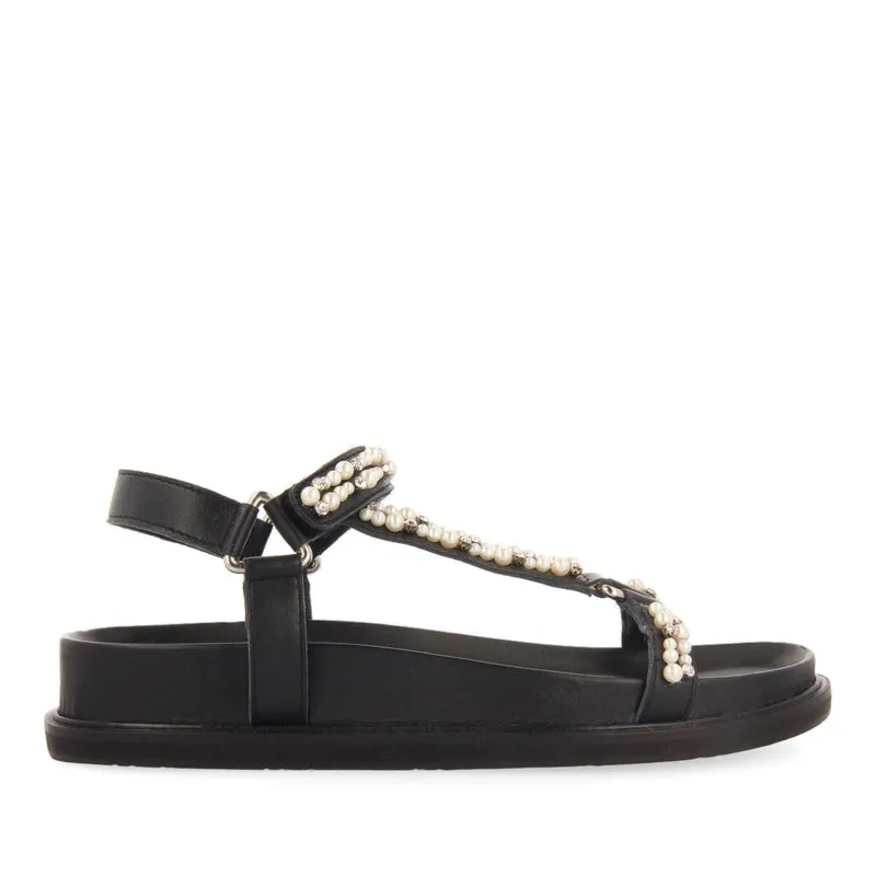 BLACK BIO SANDALS WITH PEARL DETAILS FOR WOMAN SLIDELL
