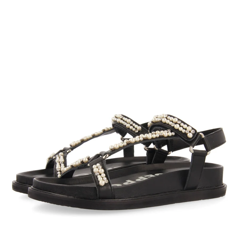 BLACK BIO SANDALS WITH PEARL DETAILS FOR WOMAN SLIDELL