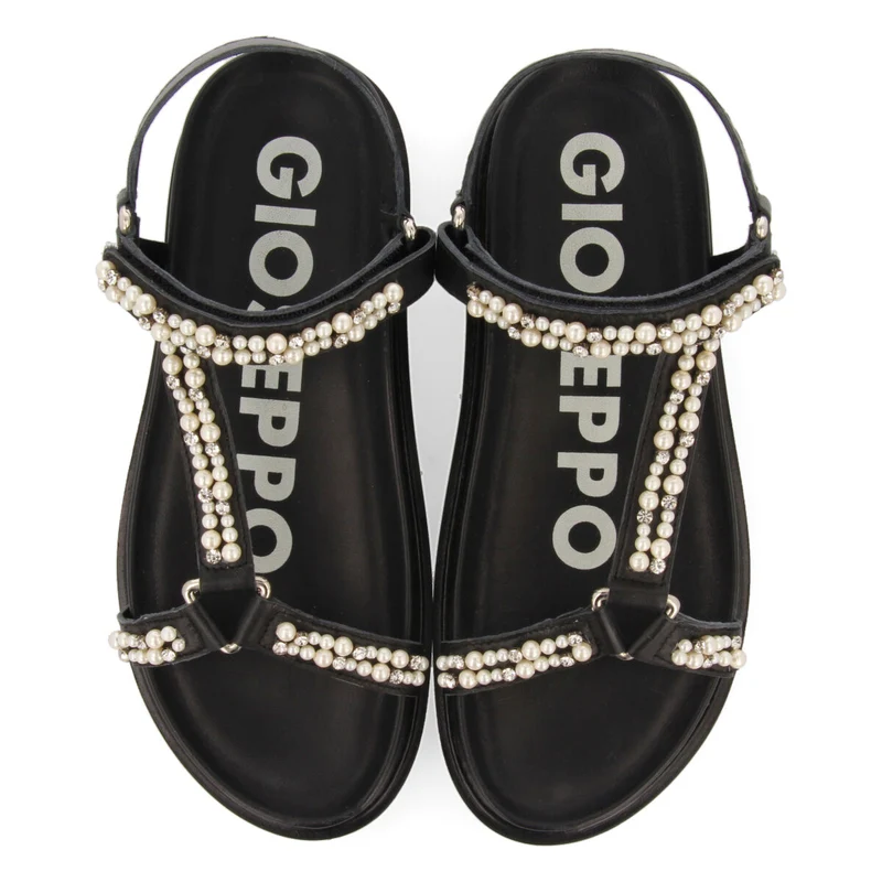 BLACK BIO SANDALS WITH PEARL DETAILS FOR WOMAN SLIDELL