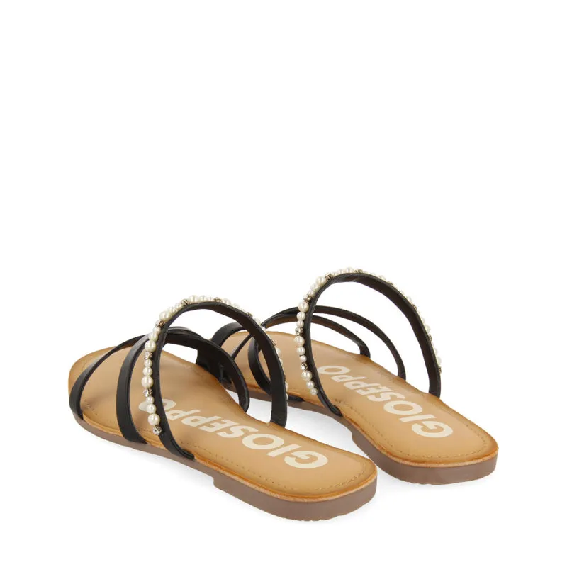 BLACK FLAT SANDALS WITH PEARL DETAILS FOR WOMAN LEBU