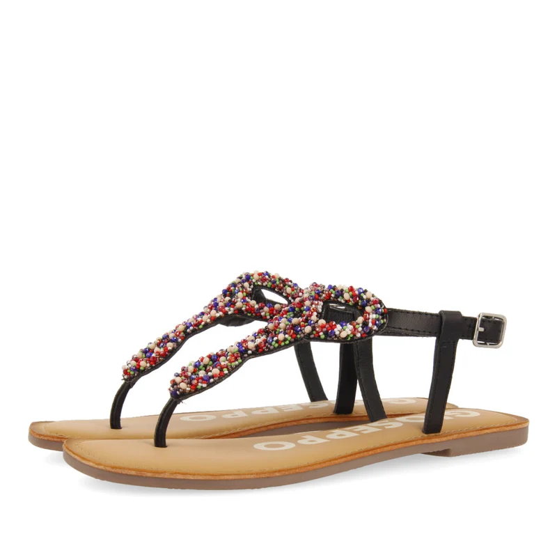 BLACK SANDALS WITH RHINESTONES FOR WOMAN YPANE