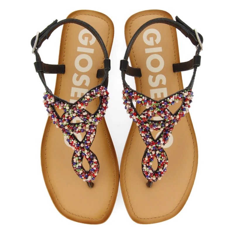 BLACK SANDALS WITH RHINESTONES FOR WOMAN YPANE