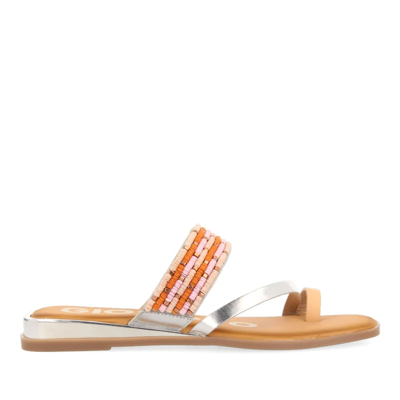 SILVER MINI WEDGE SANDALS DETAILED WITH BEADS FOR WOMAN COTTLE