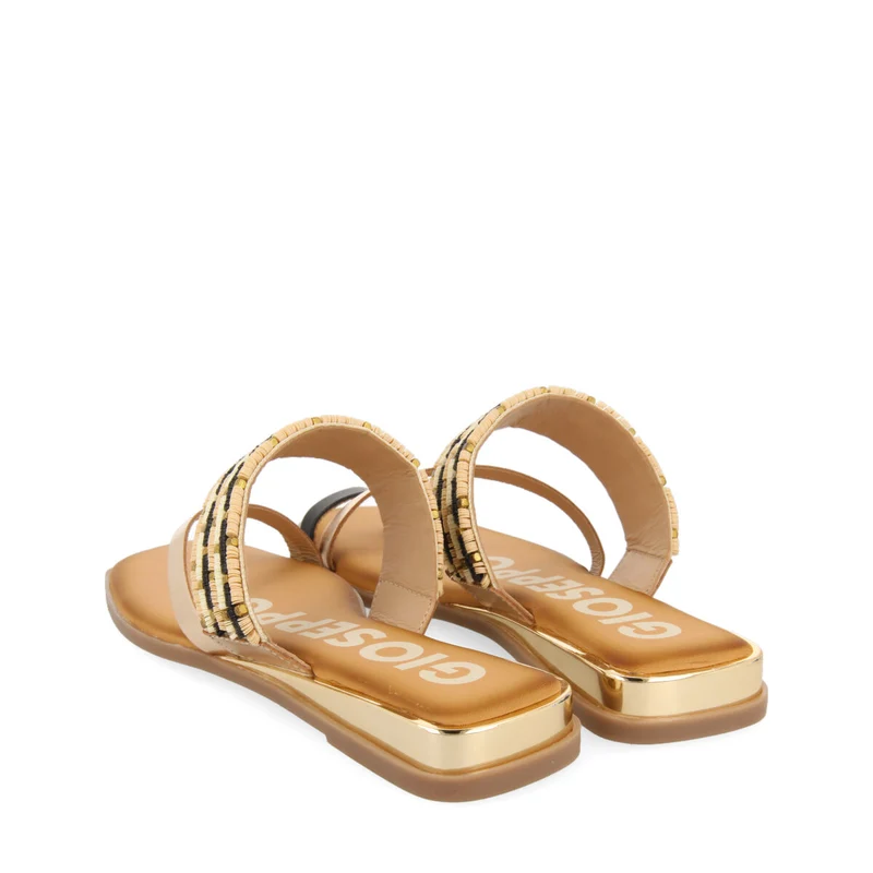 GOLDEN MINI WEDGE SANDALS DETAILED WITH BEADS FOR WOMAN COTTLE