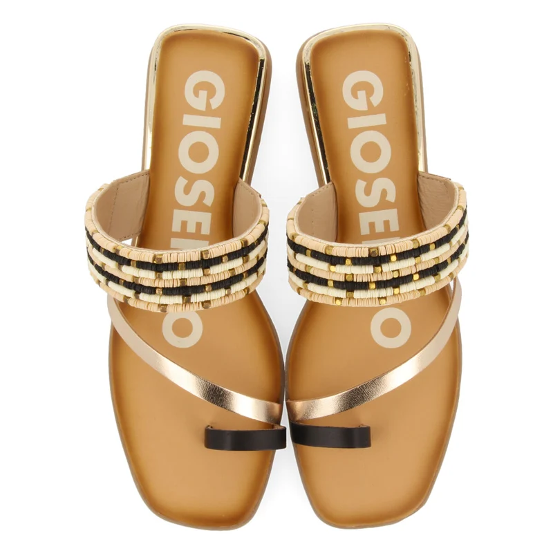 GOLDEN MINI WEDGE SANDALS DETAILED WITH BEADS FOR WOMAN COTTLE